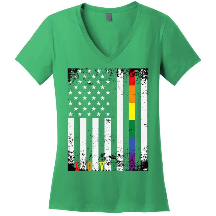 Lgbtq Pride Month Us American Rainbow Women's V-Neck T-Shirt