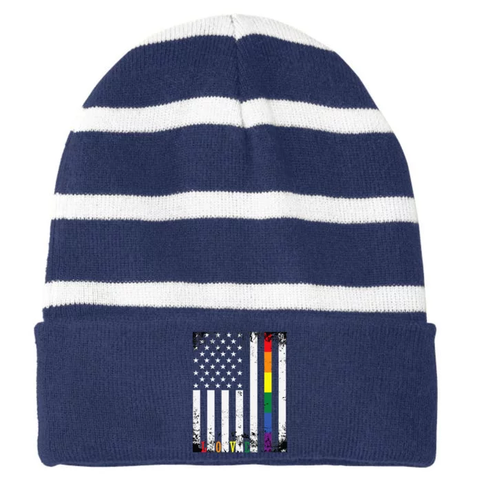 Lgbtq Pride Month Us American Rainbow Striped Beanie with Solid Band