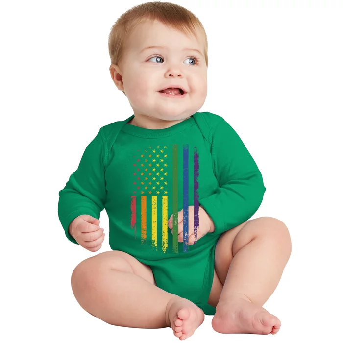 LGBTQ+ Pride Month US American Rainbow Flag For Equal Rights Baby Long Sleeve Bodysuit