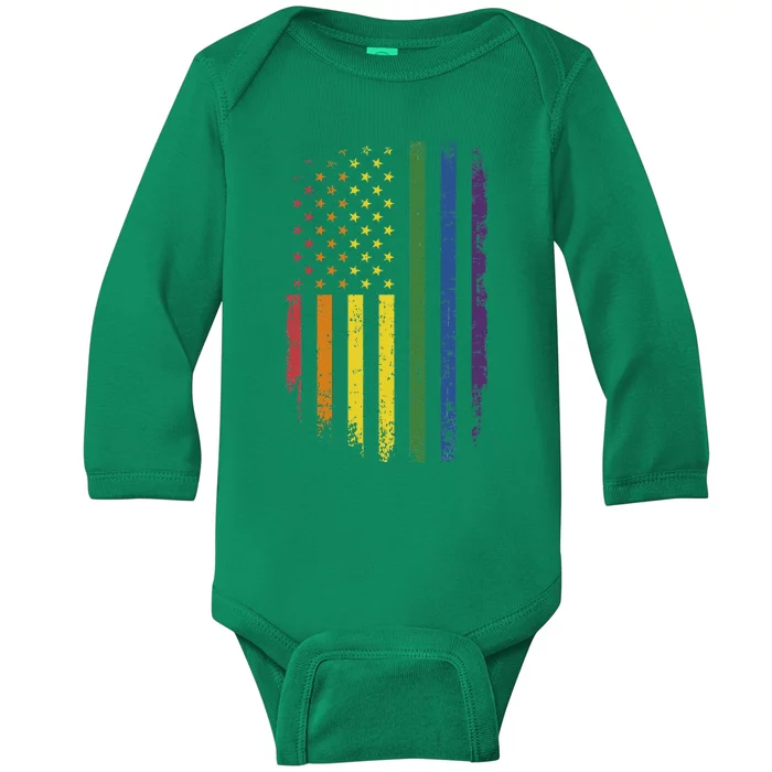 LGBTQ+ Pride Month US American Rainbow Flag For Equal Rights Baby Long Sleeve Bodysuit