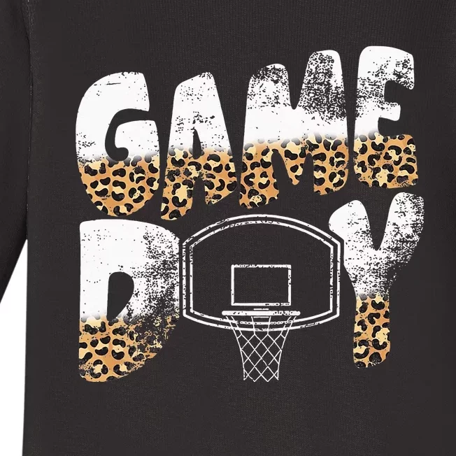 Leopard  Print Mom Basketball Game Day Baby Long Sleeve Bodysuit