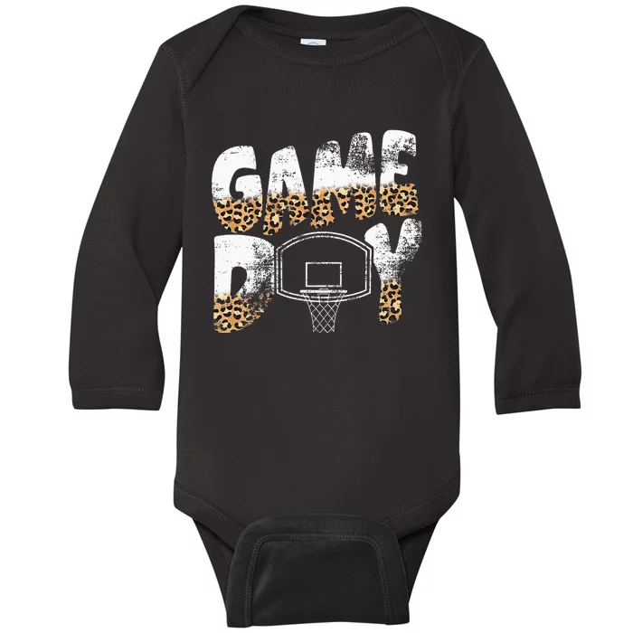 Leopard  Print Mom Basketball Game Day Baby Long Sleeve Bodysuit