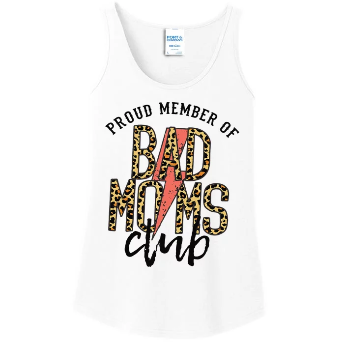 Leopard Proud Member Of Bad Moms Club Lightning Bolt Western Ladies Essential Tank