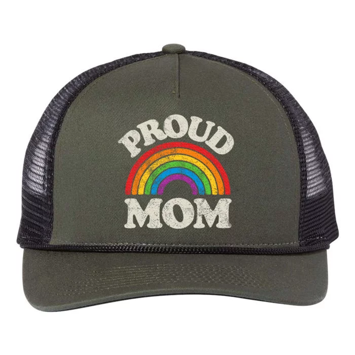 L.G.B.T.Q Proud Mom G.A.Y Pride Lgbt Ally Rainbow Retro Rope Trucker Hat Cap