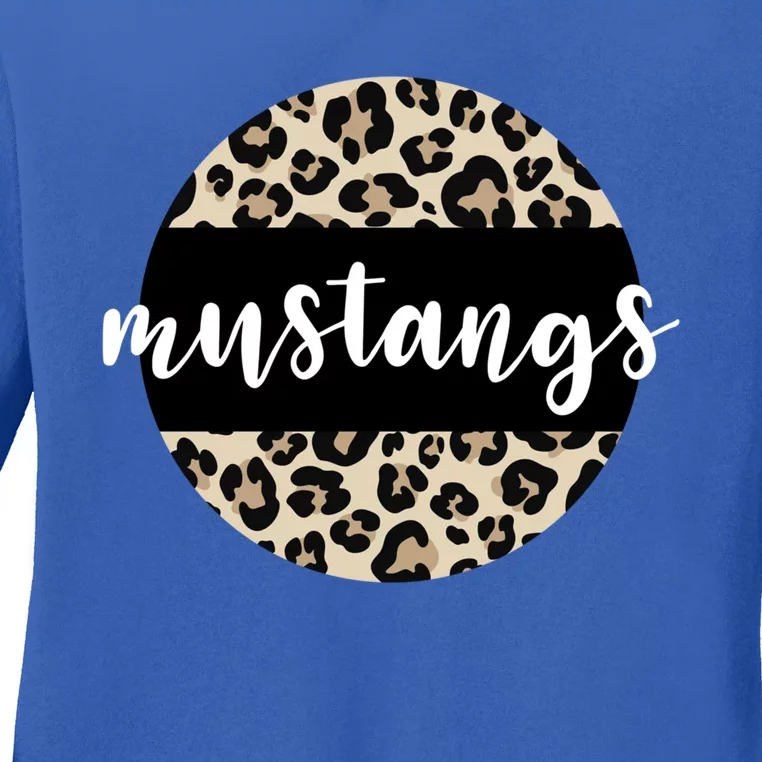 Leopard Print Mustangs Team Mascot School Spirit Game Night Funny Gift Ladies Long Sleeve Shirt