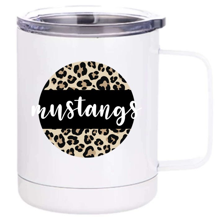 Leopard Print Mustangs Team Mascot School Spirit Game Night Funny Gift Front & Back 12oz Stainless Steel Tumbler Cup