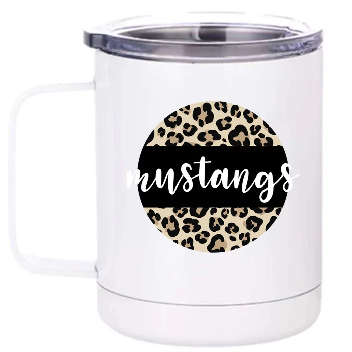 Leopard Print Mustangs Team Mascot School Spirit Game Night Funny Gift Front & Back 12oz Stainless Steel Tumbler Cup