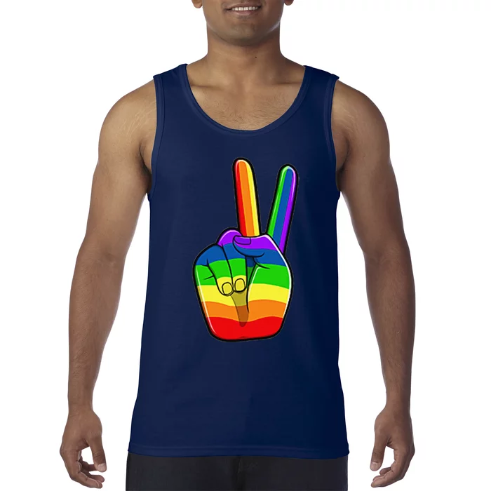 Lgbtq Pride Month Lgbt Gay Peace Hand Sign Minimalistic Tank Top