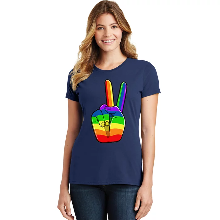 Lgbtq Pride Month Lgbt Gay Peace Hand Sign Minimalistic Women's T-Shirt