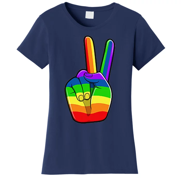 Lgbtq Pride Month Lgbt Gay Peace Hand Sign Minimalistic Women's T-Shirt