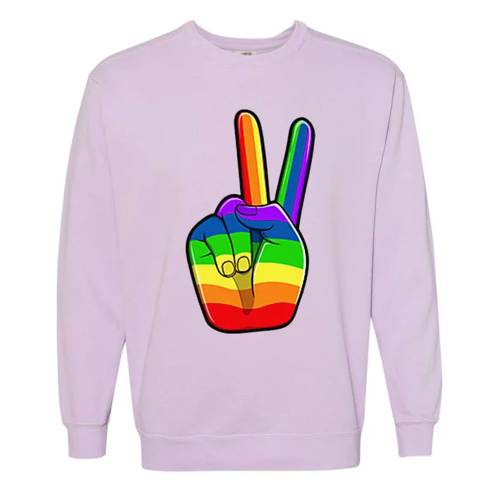 Lgbtq Pride Month Lgbt Gay Peace Hand Sign Minimalistic Garment-Dyed Sweatshirt