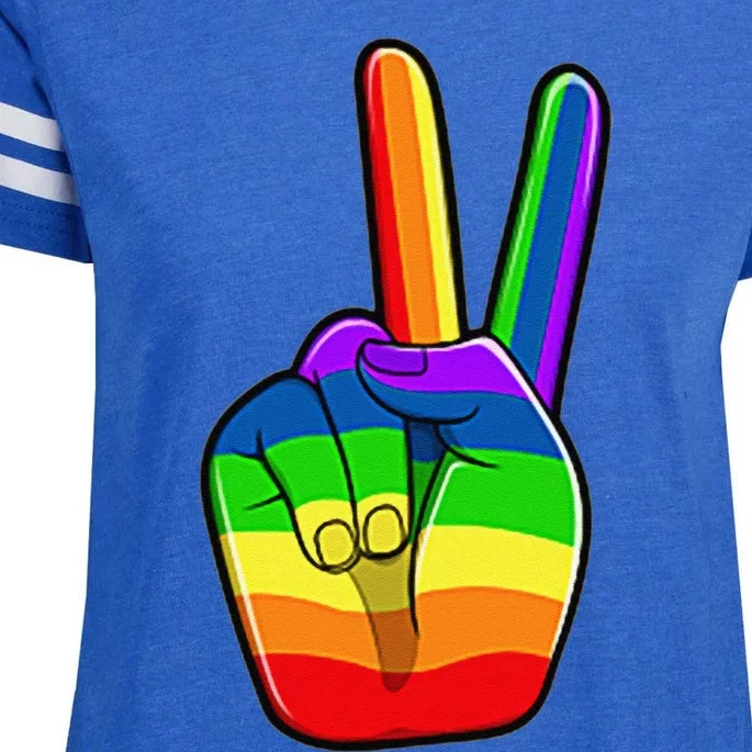 Lgbtq Pride Month Lgbt Gay Peace Hand Sign Minimalistic Enza Ladies Jersey Football T-Shirt