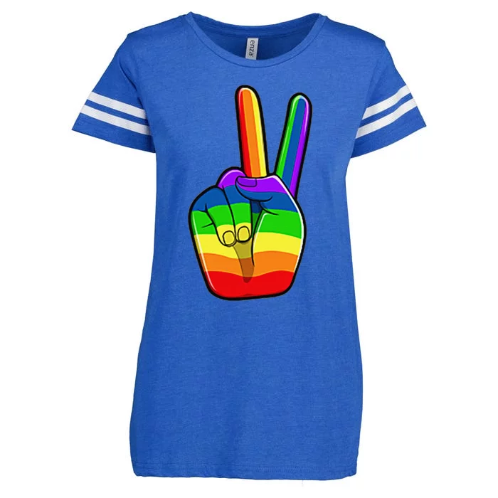 Lgbtq Pride Month Lgbt Gay Peace Hand Sign Minimalistic Enza Ladies Jersey Football T-Shirt