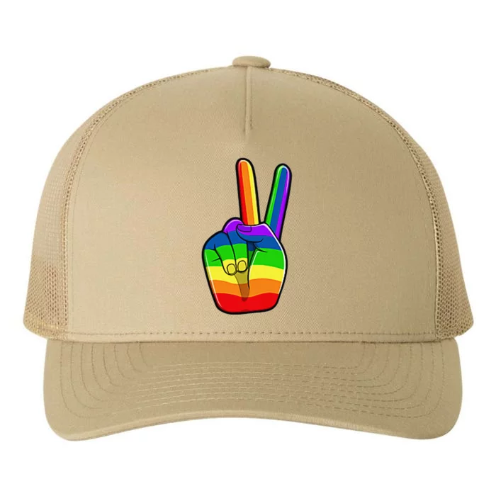 Lgbtq Pride Month Lgbt Gay Peace Hand Sign Minimalistic Yupoong Adult 5-Panel Trucker Hat