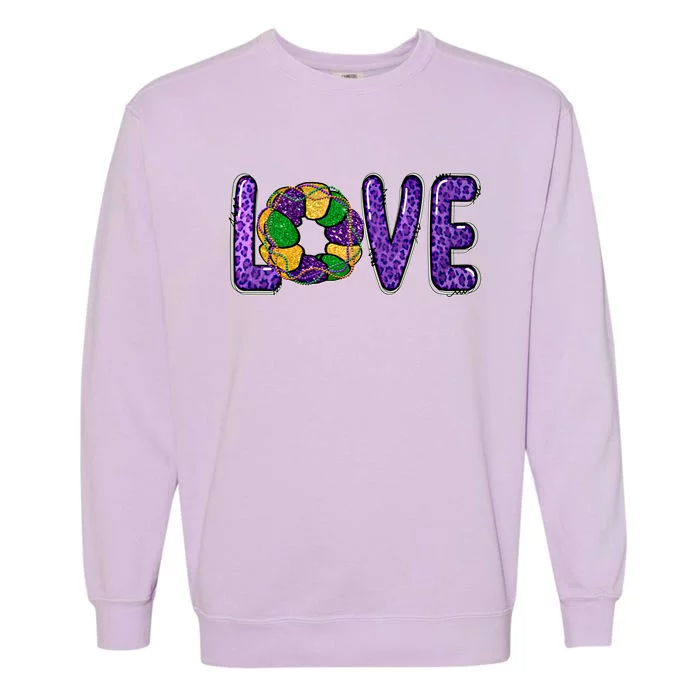 Love Peace Mardi Gras King Cake Gift Garment-Dyed Sweatshirt