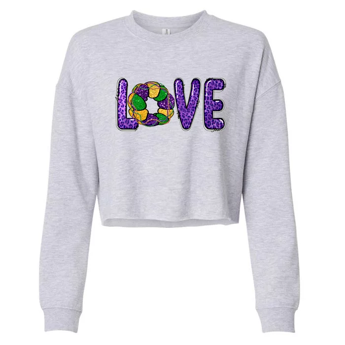 Love Peace Mardi Gras King Cake Gift Cropped Pullover Crew