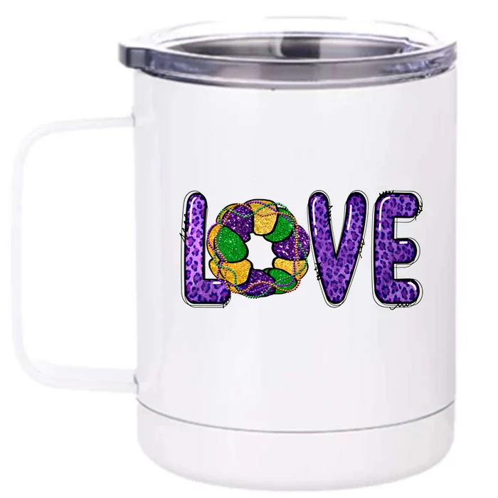 Love Peace Mardi Gras King Cake Gift Front & Back 12oz Stainless Steel Tumbler Cup