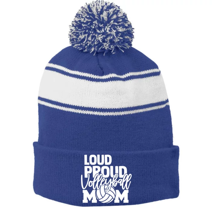 Loud Proud Mom Volleyball Mother Great Gift Stripe Pom Pom Beanie