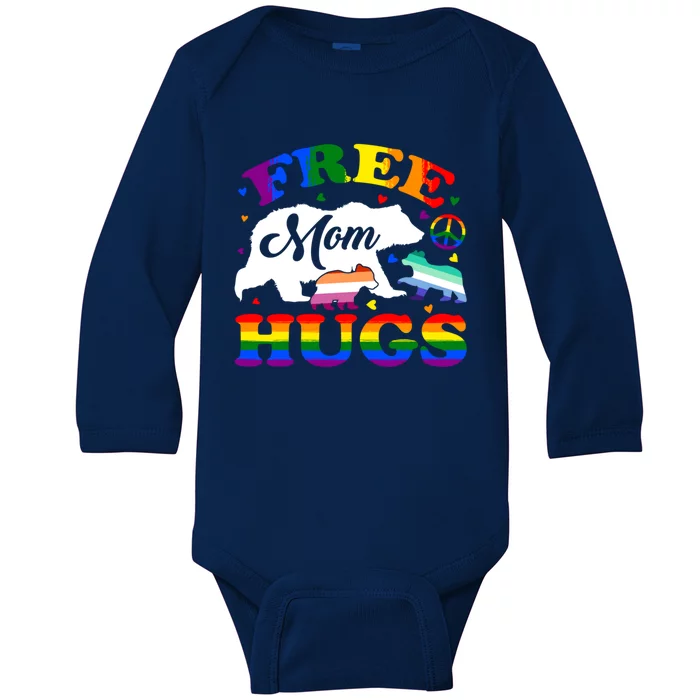 Lgbtq Pride Mama Bear Free Mom Hugs Vintage Rainbow Flag Funny Gift Baby Long Sleeve Bodysuit