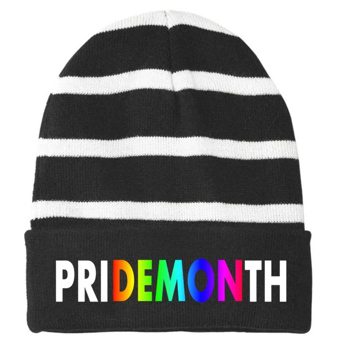 LGBT Pride Month Demon For Gay Pride Month Festival Rainbow Striped Beanie with Solid Band