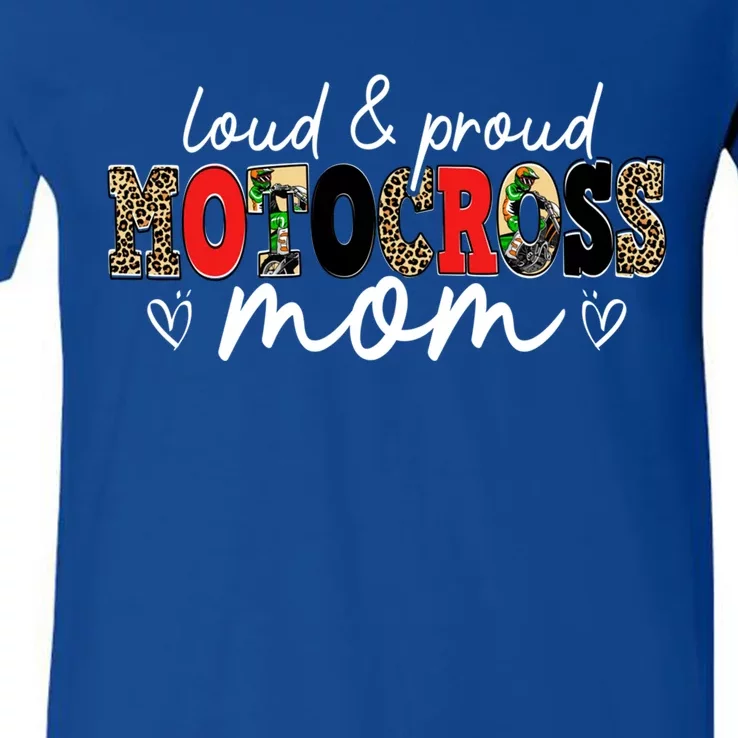 Loud Proud Motocross Mom Leopard Mama Mommy Mother's Day Cool Gift V-Neck T-Shirt