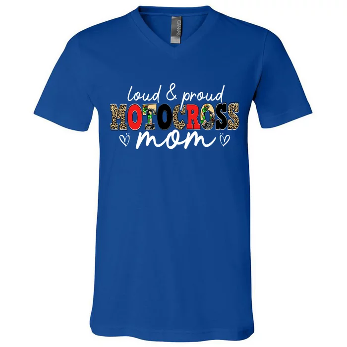 Loud Proud Motocross Mom Leopard Mama Mommy Mother's Day Cool Gift V-Neck T-Shirt