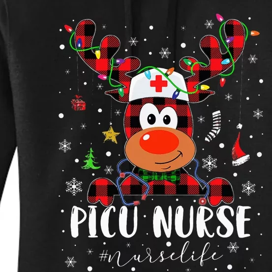 Love Picu Nurse Life Reindeer Nurse Christmas Pajama Xmas Women's Pullover Hoodie