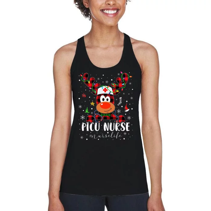 Love Picu Nurse Life Reindeer Nurse Christmas Pajama Xmas Women's Racerback Tank