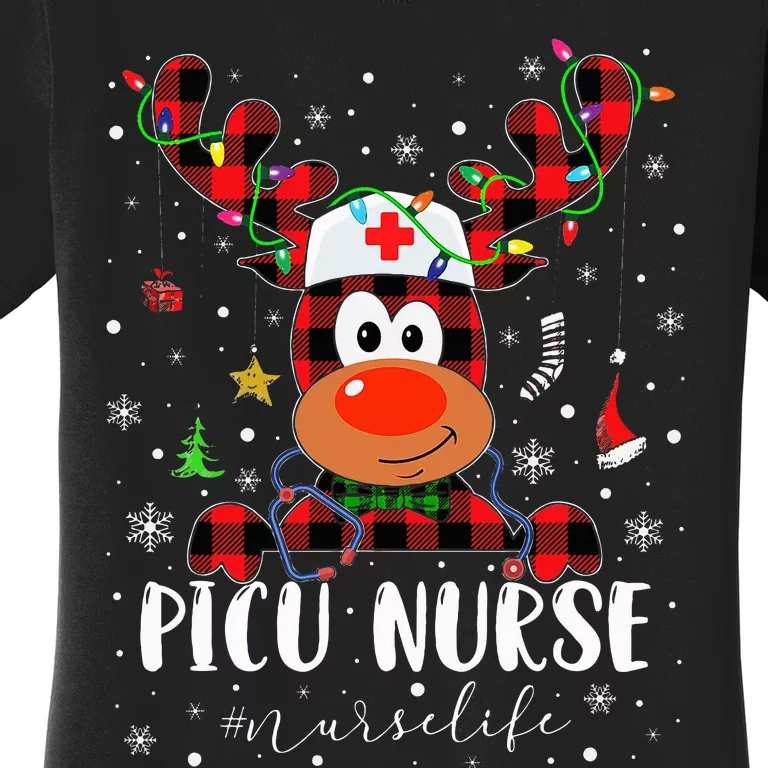 Love Picu Nurse Life Reindeer Nurse Christmas Pajama Xmas Women's T-Shirt