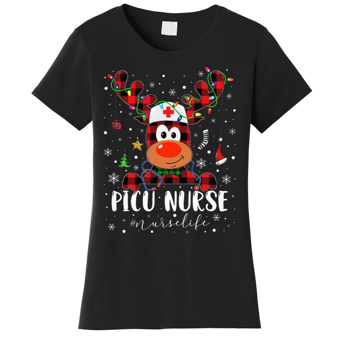 Love Picu Nurse Life Reindeer Nurse Christmas Pajama Xmas Women's T-Shirt