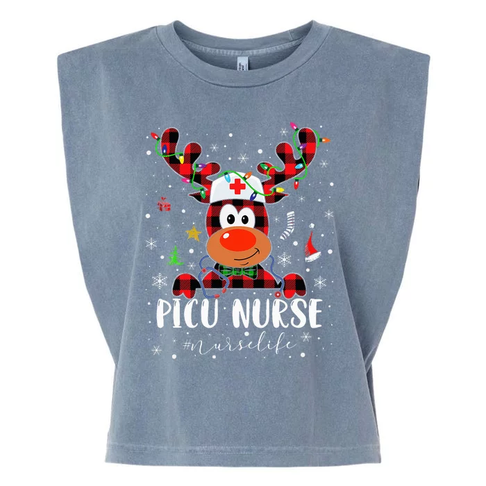 Love Picu Nurse Life Reindeer Nurse Christmas Pajama Xmas Garment-Dyed Women's Muscle Tee