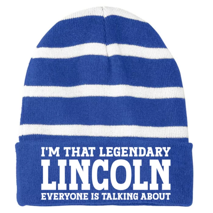 Lincoln Personal Name Funny Lincoln Gift Striped Beanie with Solid Band