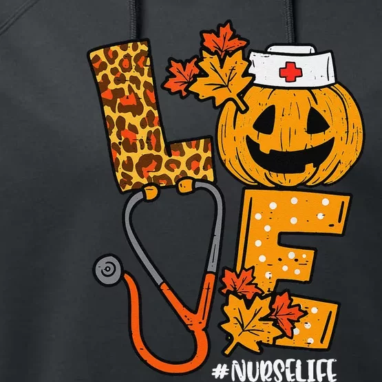 Love Pumpkin Nurse Halloween Costume Fall Scrub Top Gift Performance Fleece Hoodie