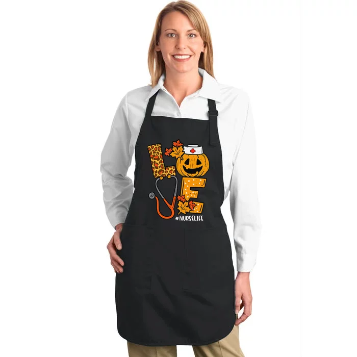 Love Pumpkin Nurse Halloween Costume Fall Scrub Top Gift Full-Length Apron With Pocket