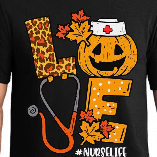 Love Pumpkin Nurse Halloween Costume Fall Scrub Top Gift Pajama Set