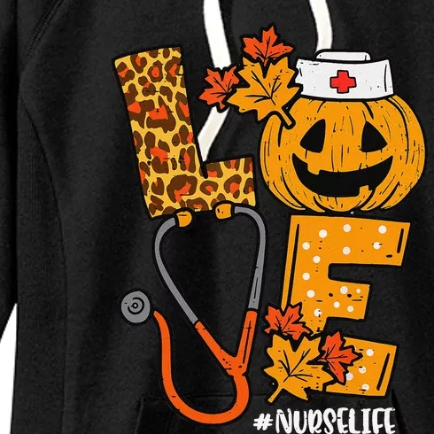 Love Pumpkin Nurse Halloween Costume Fall Scrub Top Gift Women's Fleece Hoodie