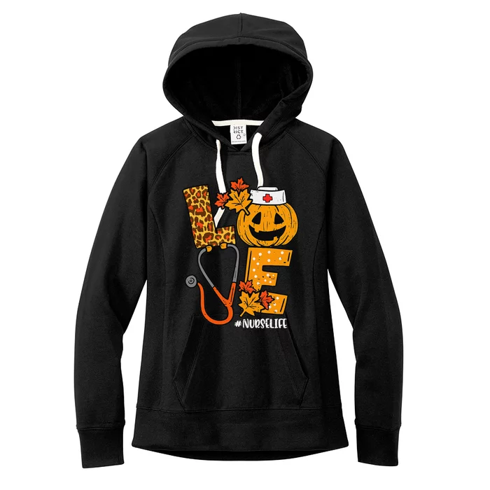 Love Pumpkin Nurse Halloween Costume Fall Scrub Top Gift Women's Fleece Hoodie