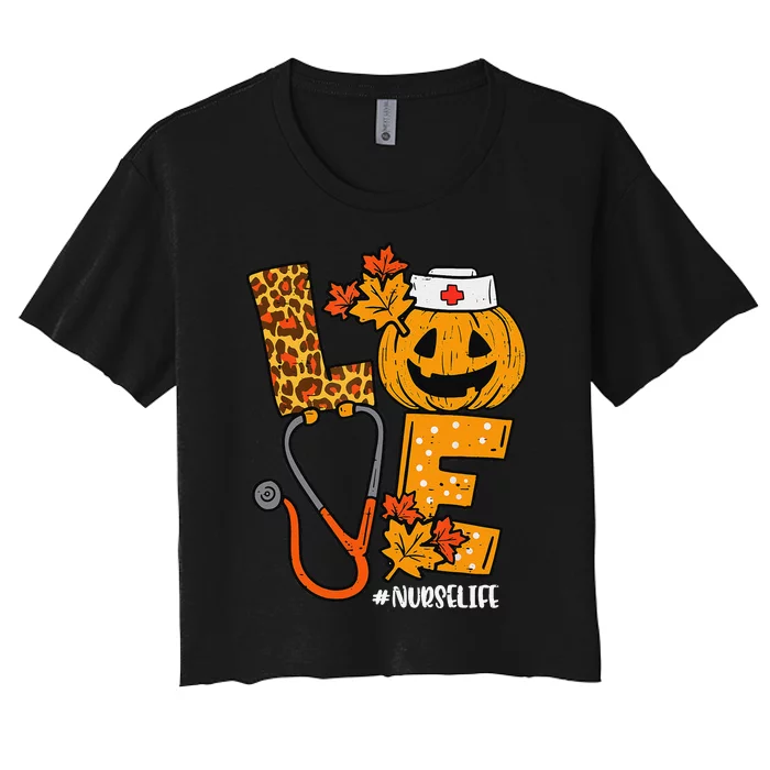 Love Pumpkin Nurse Halloween Costume Fall Scrub Top Gift Women's Crop Top Tee