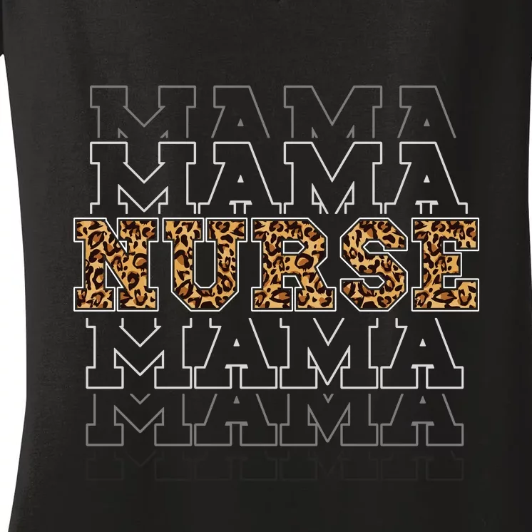 Leopard Print Nurse Mama Boho Women's V-Neck T-Shirt