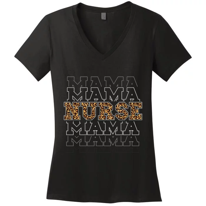 Leopard Print Nurse Mama Boho Women's V-Neck T-Shirt