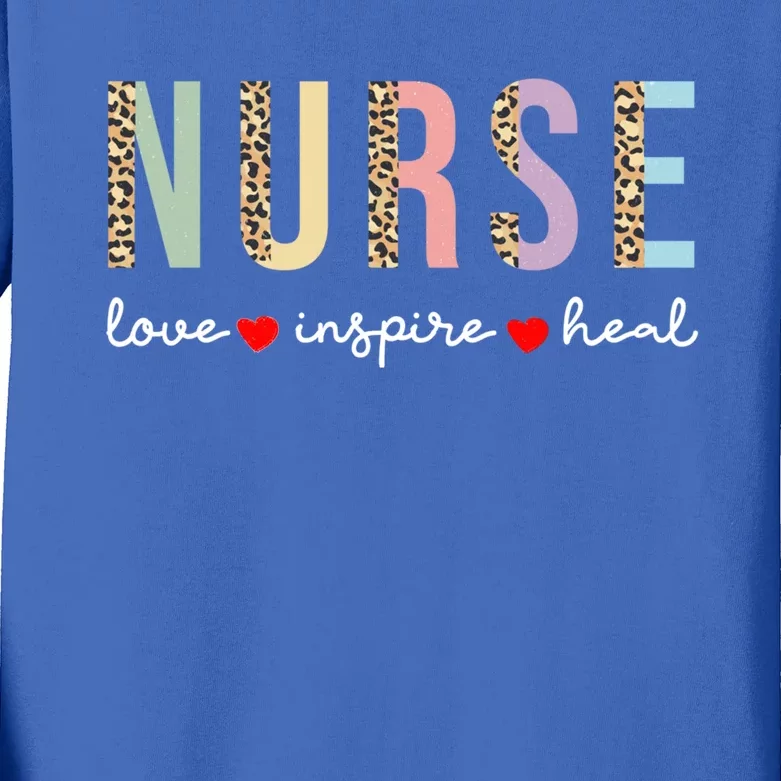 Leopard Print Nurse Love Inspire Heal Cool Gift Kids Long Sleeve Shirt