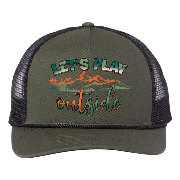 Lets Play Outside Camping Hiking Mountain Gift Retro Rope Trucker Hat Cap