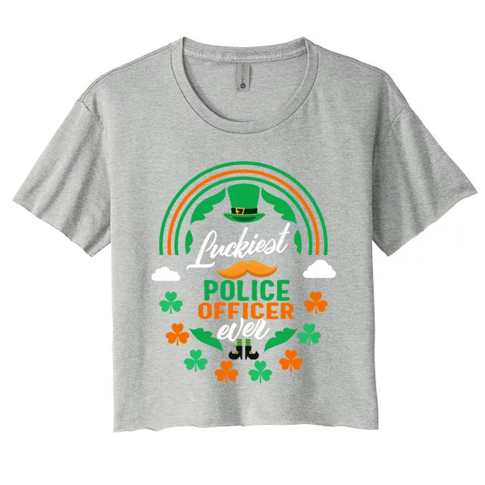 Luckiest Police Officer Ever Shamrock Top Hat St Patricks Da Gift Women's Crop Top Tee