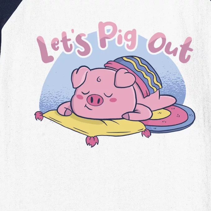 Let's Pig Out Bbq Pig Roast Barbecue Gift Baseball Sleeve Shirt