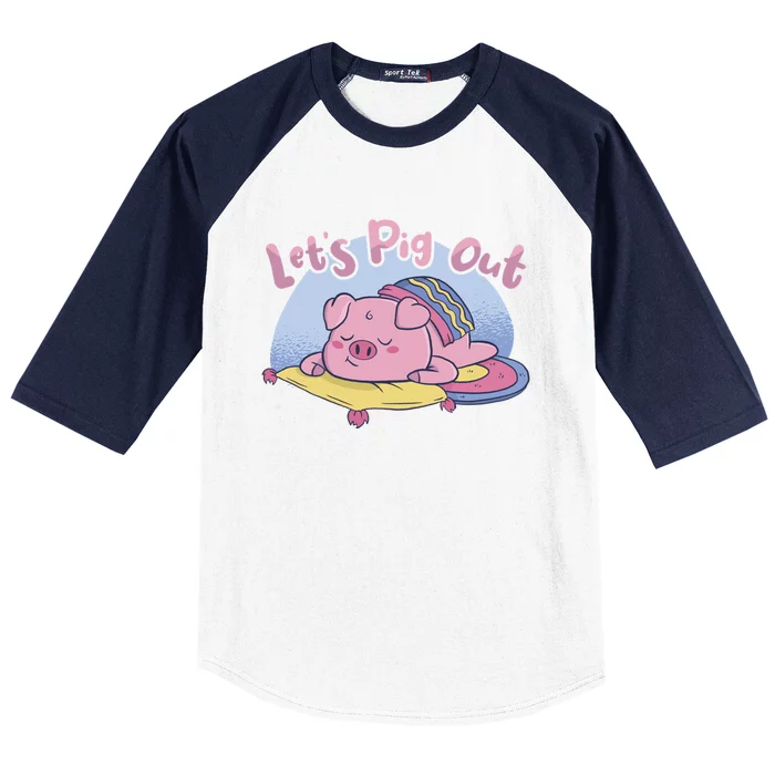 Let's Pig Out Bbq Pig Roast Barbecue Gift Baseball Sleeve Shirt