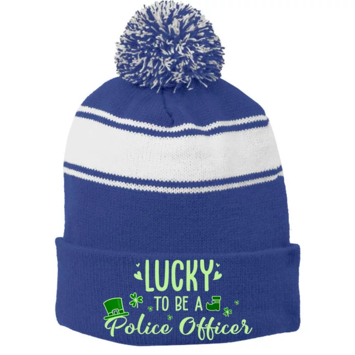 Lucky Police Officer Gift Cute Police Officer St Patrick Outfit Great Gift Stripe Pom Pom Beanie