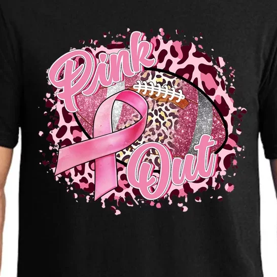 Leopard Pink Out Football Tackle Breast Cancer Warrior Girls Cool Gift Pajama Set