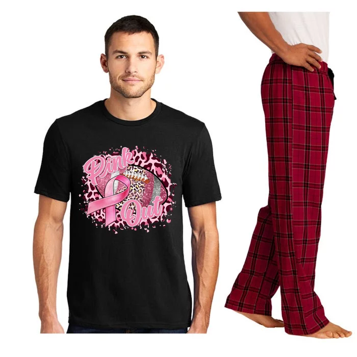 Leopard Pink Out Football Tackle Breast Cancer Warrior Girls Cool Gift Pajama Set