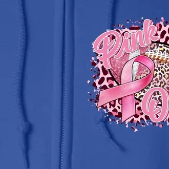 Leopard Pink Out Football Tackle Breast Cancer Warrior Girls Cool Gift Full Zip Hoodie