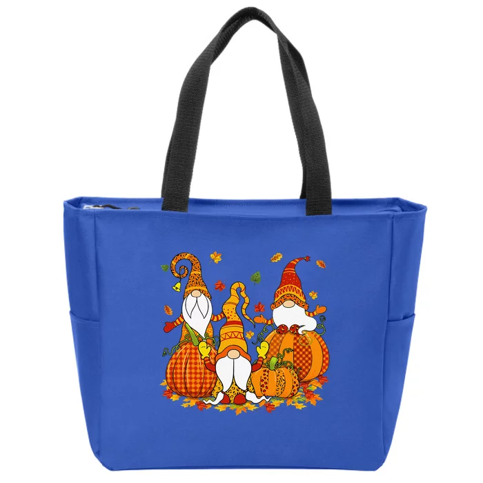 Leopard Pumpkin Print Plaid Gnomes Fall Autumn Thanksgiving Zip Tote Bag